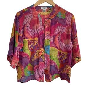 Laura Ashley Womens Cardigan PM Petite Medium Coquette Pink Silk Semi Sheer